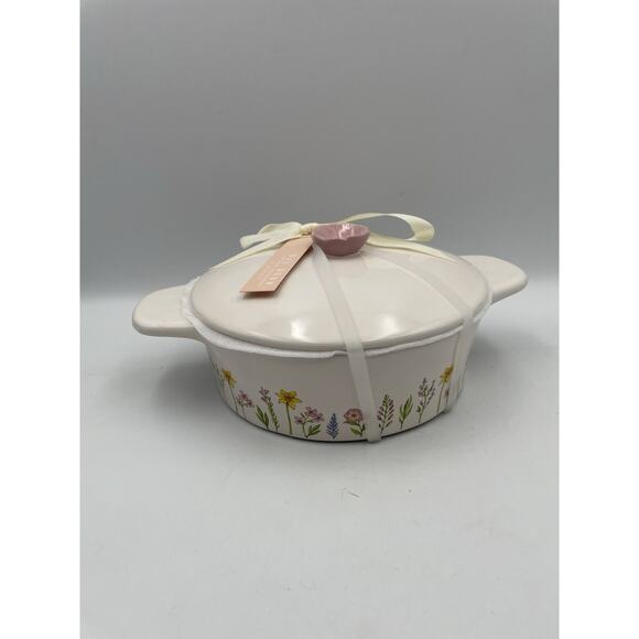 Rae Dunn Spring Floral Mini Baking Dish With Flower Topper NEW - Picture 2 of 8